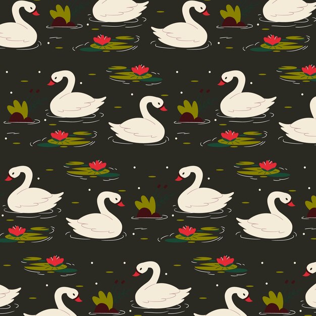 Sin fisuras patrón elegante con cisnes en el lago