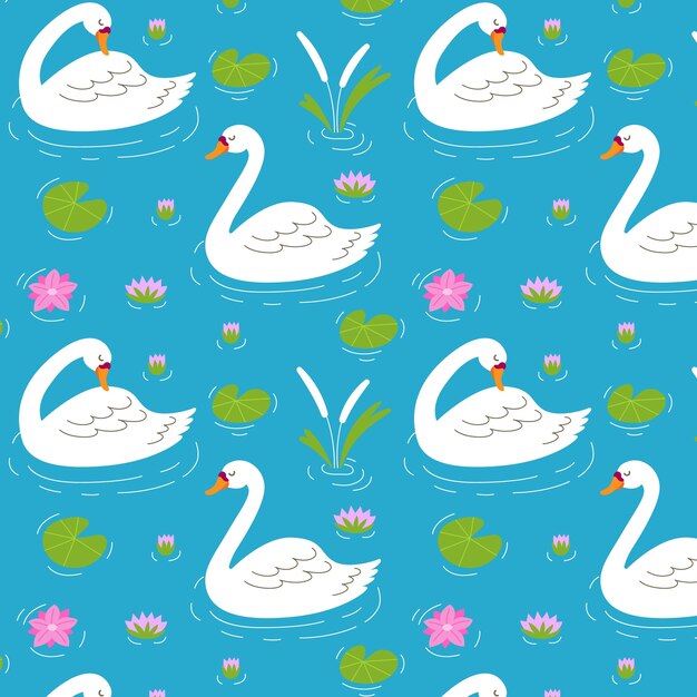 Sin fisuras patrón elegante con cisnes y nenúfares