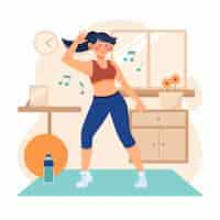 Vector gratuito fitness mujer bailando en casa