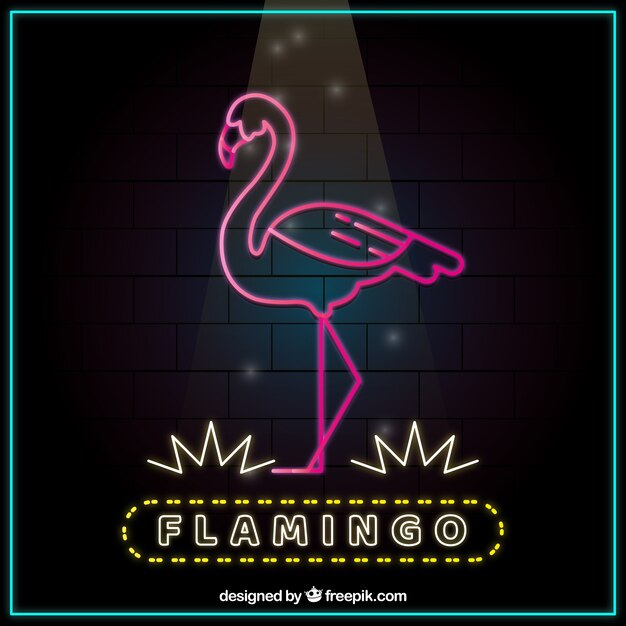 Flamenco de neón con luz rosa