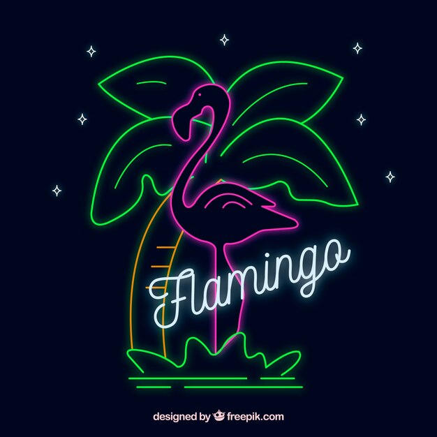 Flamenco de neón con palmera