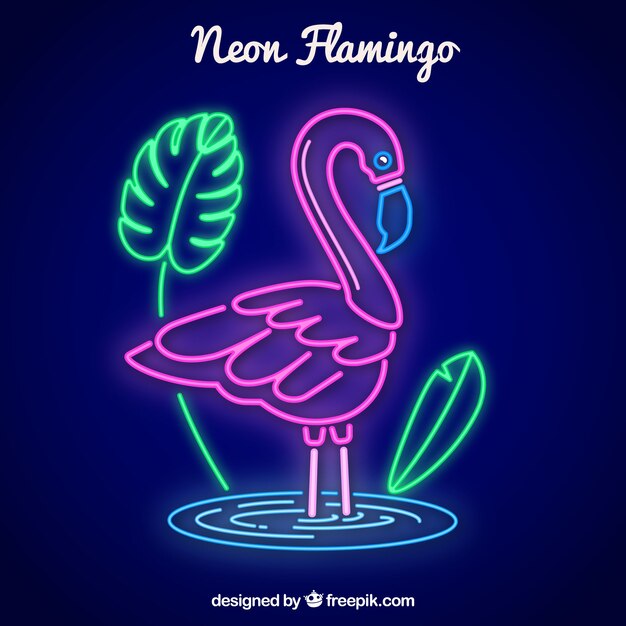 Flamenco de neón con plantas