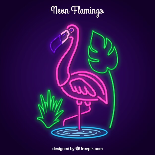 Flamenco de neón con plantas