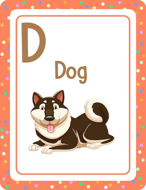 Flashcard del alfabeto con la letra d para perro