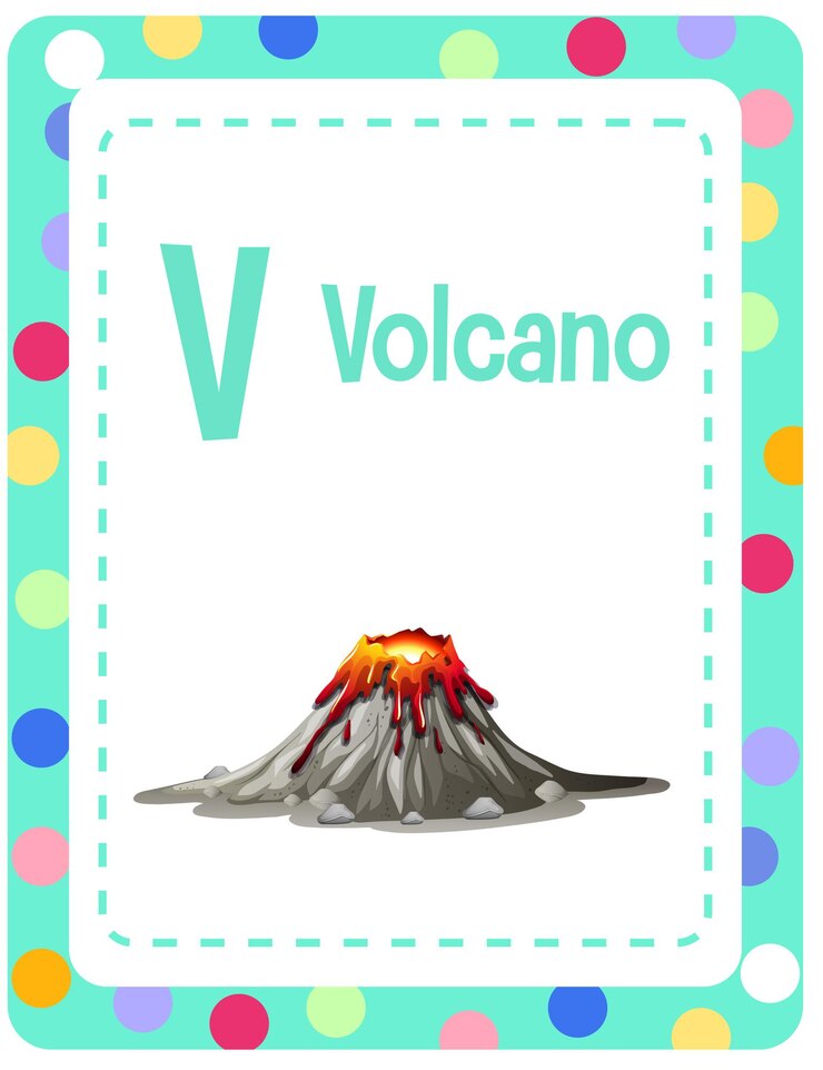 Vector gratuito flashcard del alfabeto con la letra v para volcano