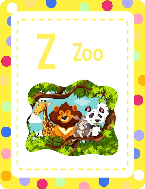 Flashcard del alfabeto con la letra z para zoo