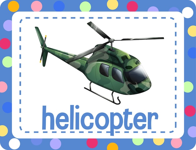 Vector gratuito flashcard de vocabulario con la palabra helicóptero