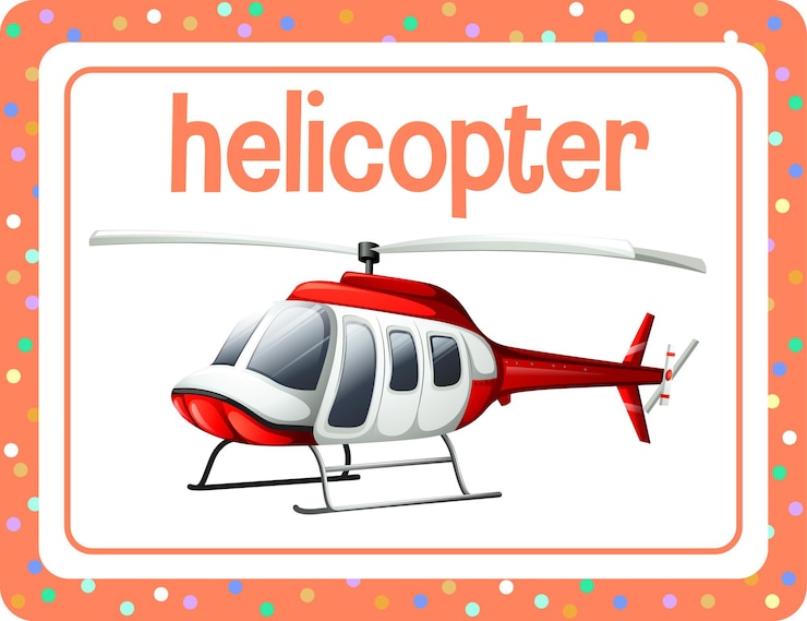 Vector gratuito flashcard de vocabulario con la palabra helicóptero