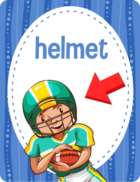 Flashcard de vocabulario con la palabra helmet