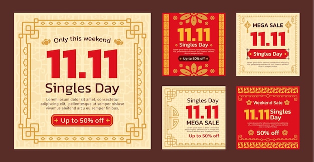 Flat 11.11 colección de publicaciones de instagram del día del soltero