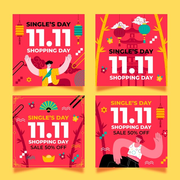 Flat 11.11 día de solteros día de compras colección de publicaciones de instagram