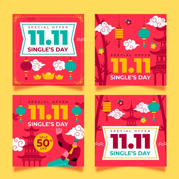 Flat 11.11 día de solteros día de compras colección de publicaciones de instagram