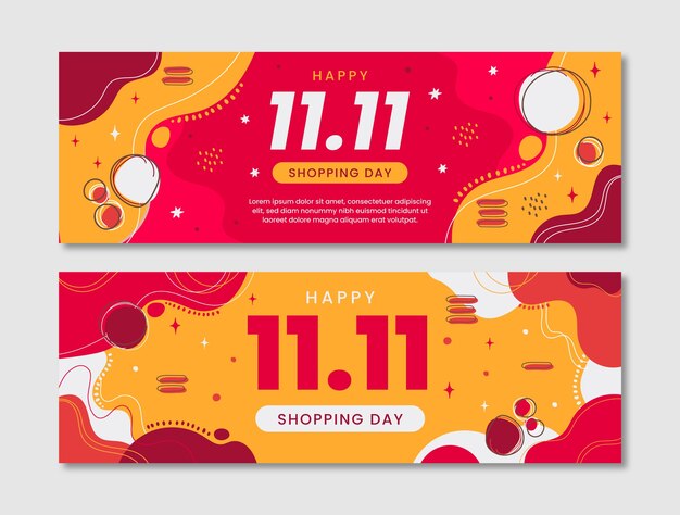 Flat 11.11 día de solteros día de compras conjunto de banners de venta horizontal