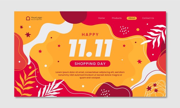 Flat 11.11 plantilla de página de destino del día de compras del día del soltero