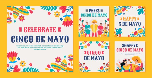 Flat 5 de mayo colección de publicaciones de instagram