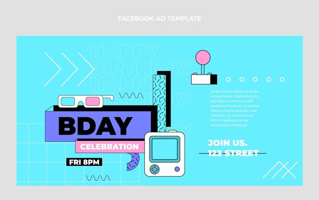 Flat 90s nostálgico cumpleaños celebración de facebook