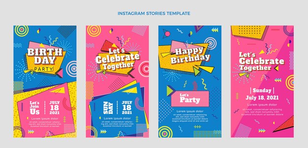 Flat 90s nostálgico cumpleaños historias de instagram