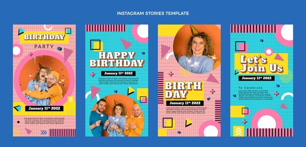 Flat 90s nostálgico cumpleaños historias de instagram