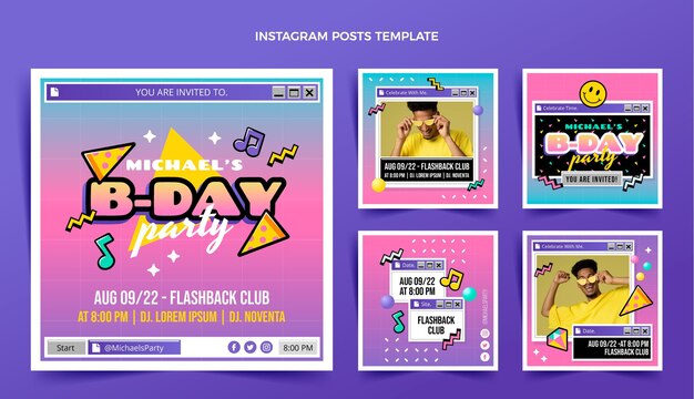 Flat 90s nostálgico cumpleaños ig post