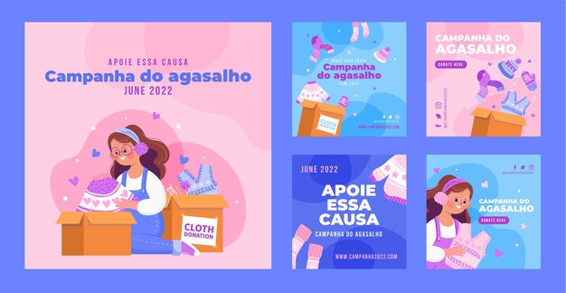 Flat campanha do agasalho colección de publicaciones de instagram