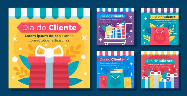 Flat dia do cliente colección de publicaciones de instagram