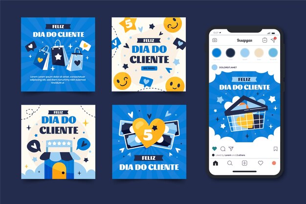 Vector gratuito flat dia do cliente sale colección de publicaciones de instagram