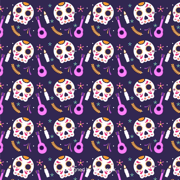 Flat día de muertos negro con estampado de calaveras