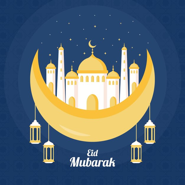 Flat eid al-fitr - ilustración de eid mubarak