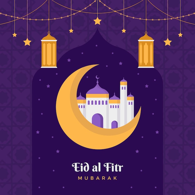 Flat eid al-fitr - ilustración de eid mubarak