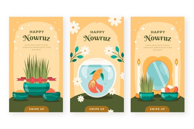 Flat happy nowruz colección de historias de instagram