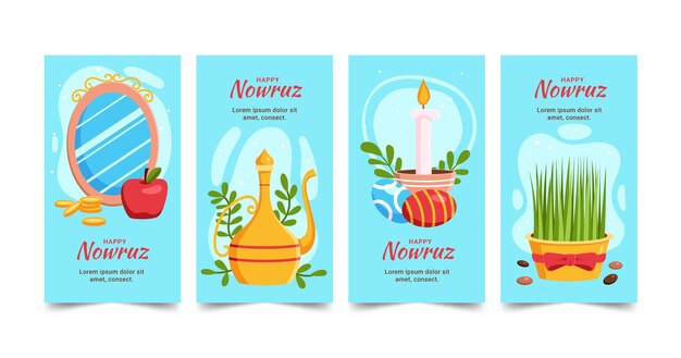 Flat happy nowruz colección de historias de instagram