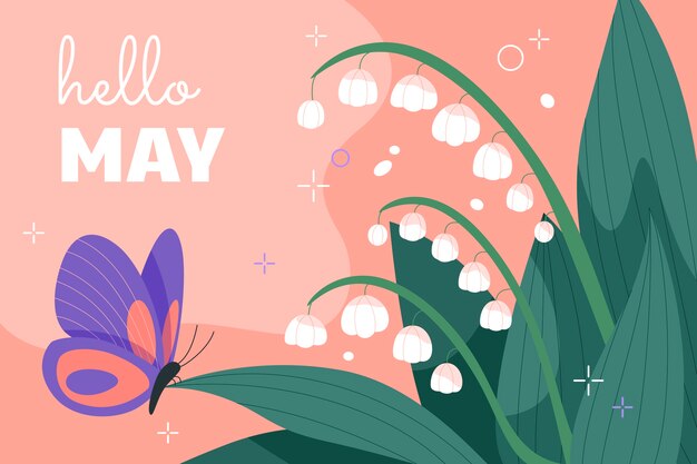Flat hello may banner horizontal y fondo