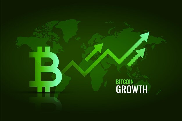 Flecha de crecimiento de bitcoin con mapa global mundial