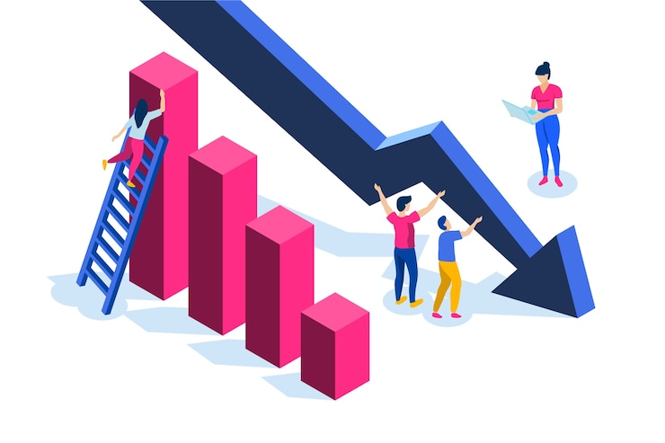Vector gratuito flecha decreciente de bancarrota de diseño plano