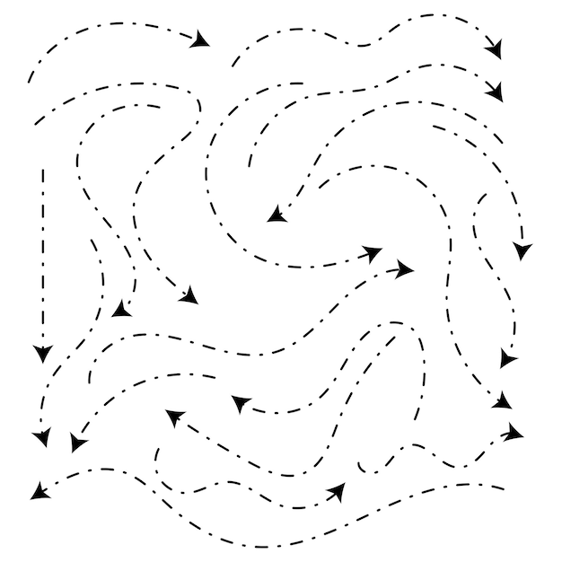 Vector gratuito flecha dibujada a mano dirección de forma diferente línea negra conjunto de selección boceto boceto curva camino