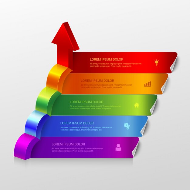 Flecha multicolor crecer plantilla de infografía de pasos.
