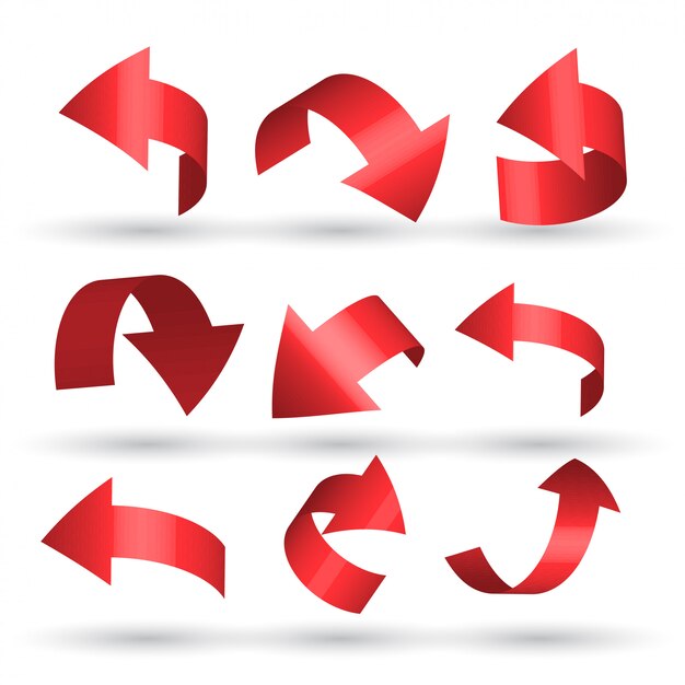 Flechas curvas rojas en estilo 3d