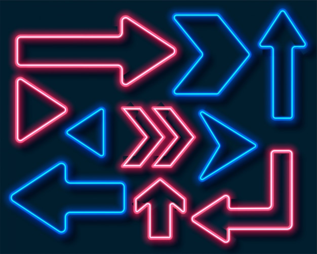 Flechas direccionales de estilo neón en color rojo y azul