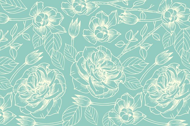 Flor dibujada a mano realista sobre fondo azul pastel