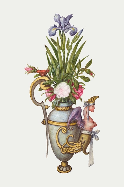 Flor de Iris en flor en un jarrón vintage