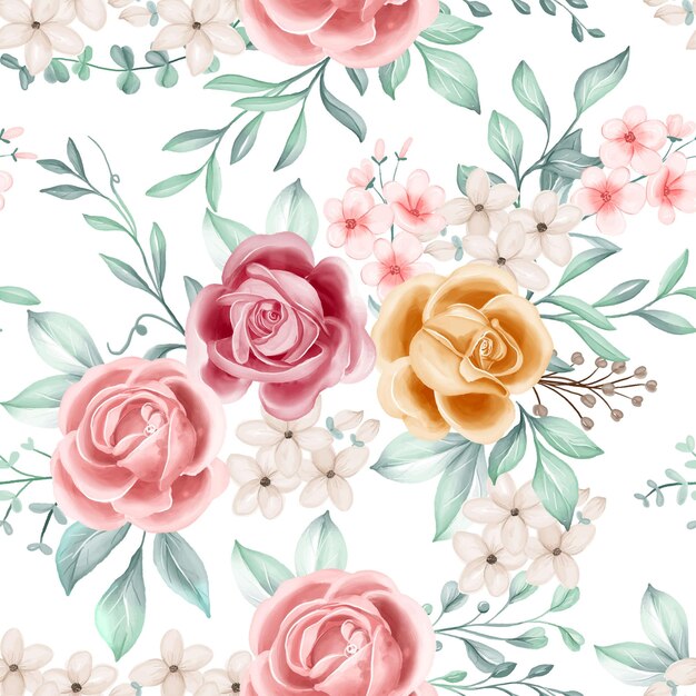 flor, rosa, amarillo, acuarela, seamless, patrón, plano de fondo