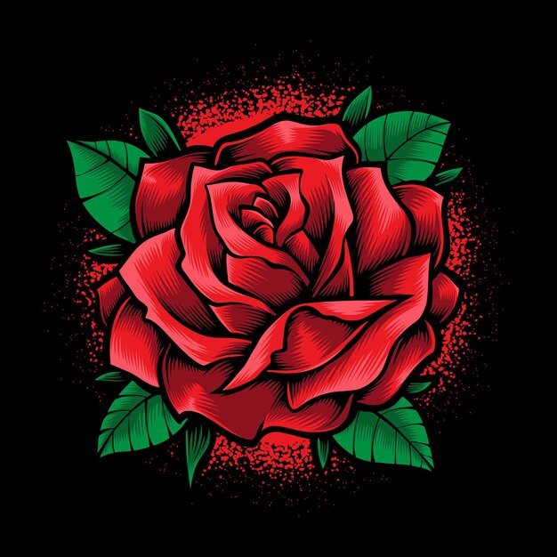 Flor rosa roja aislada en negro