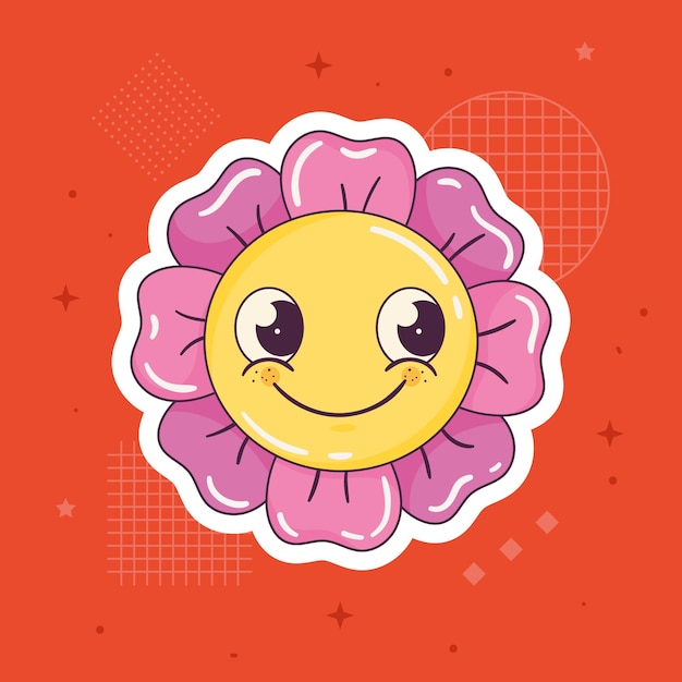 Flor rosa sonriendo estilo retro