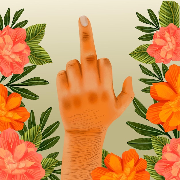 Floral fuck you símbolo con mano humana