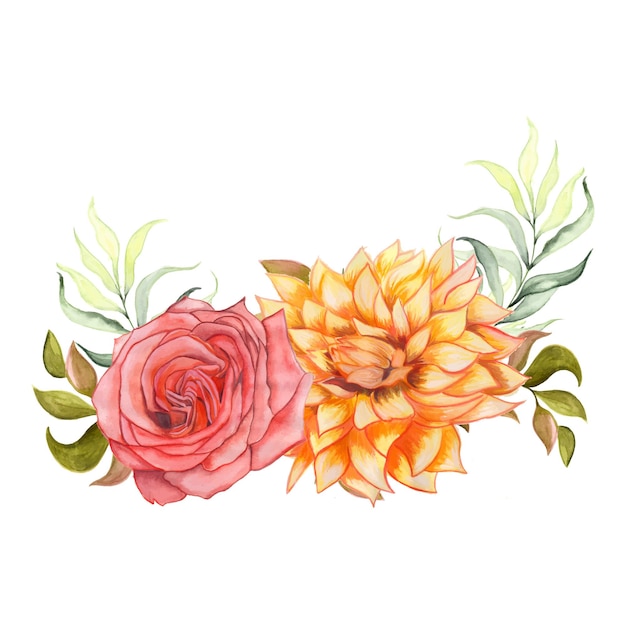 Flores abstractas ramo rosa amarillo verde acuarela fondo ilustración alta resolución Foto gratis