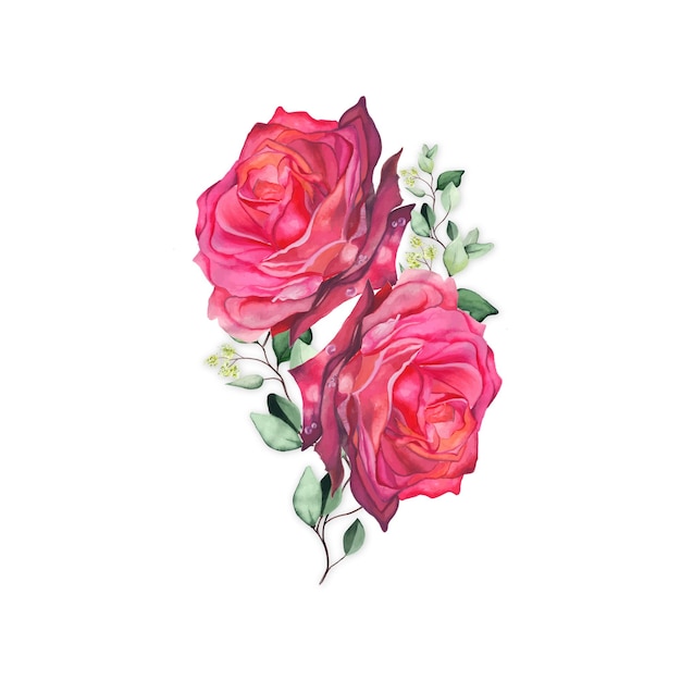 Flores abstractas ramo rosa verde acuarela fondo ilustración alta resolución Foto gratis