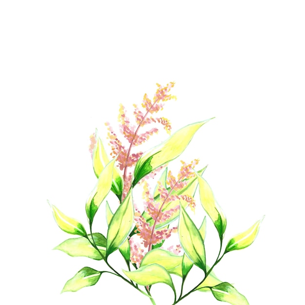 Flores abstractas ramo rosa verde amarillo acuarela fondo ilustración alta resolución Foto gratis