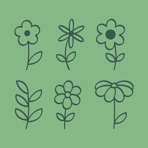 Flores al estilo de Doodle en un fondo verde