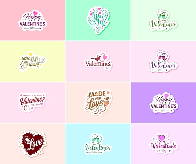 Vector gratuito flores amor y pegatinas gráficas para el día de san valentín