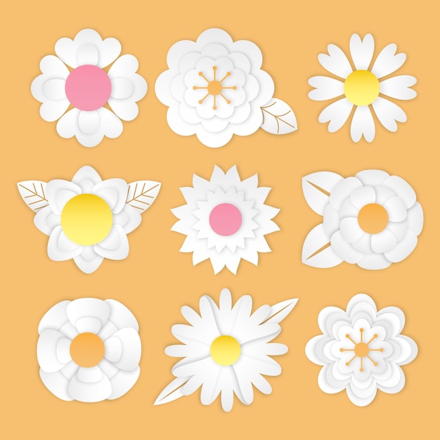 Vector gratuito flores blancas en papel para la temporada de primavera.